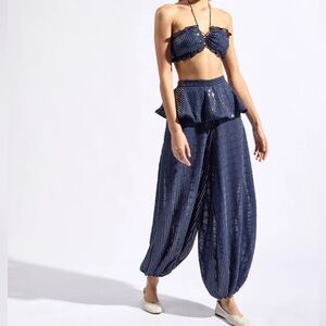 Adriana Degreas navy sequin pant + top set